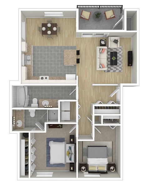 Floor plan for 2 beds, 2 baths, 1060 sqft
